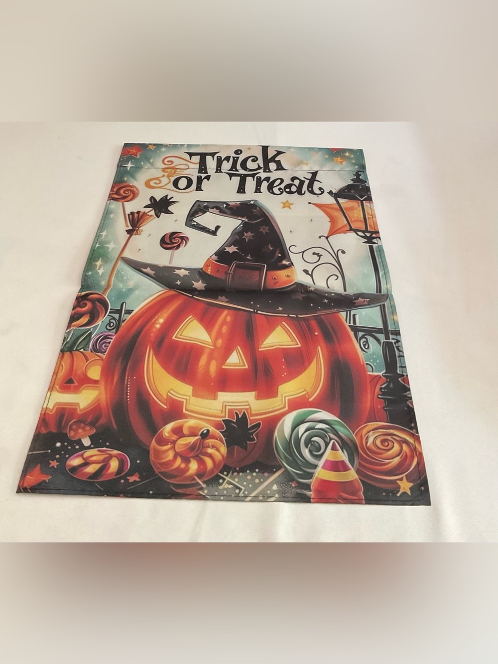 Halloween Trick or Treat Pumpkin Garden Flag - Orange/Black